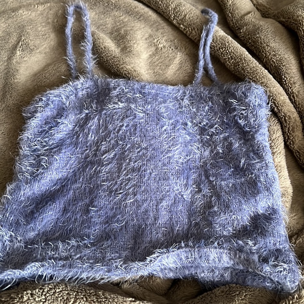 Purple fluffy crop top adjustable straps